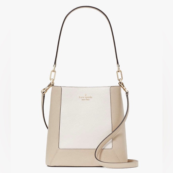 KATE SPADE Pebble Leather Lena Bucket Bag Tote Color Block Light Sand KH441 NWT - Picture 1 of 5